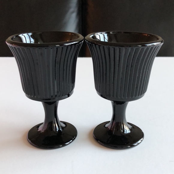 Vintage MCM Black Onyx Glass Goblets Sherry Cordials (Set of 2) - Picture 2 of 5